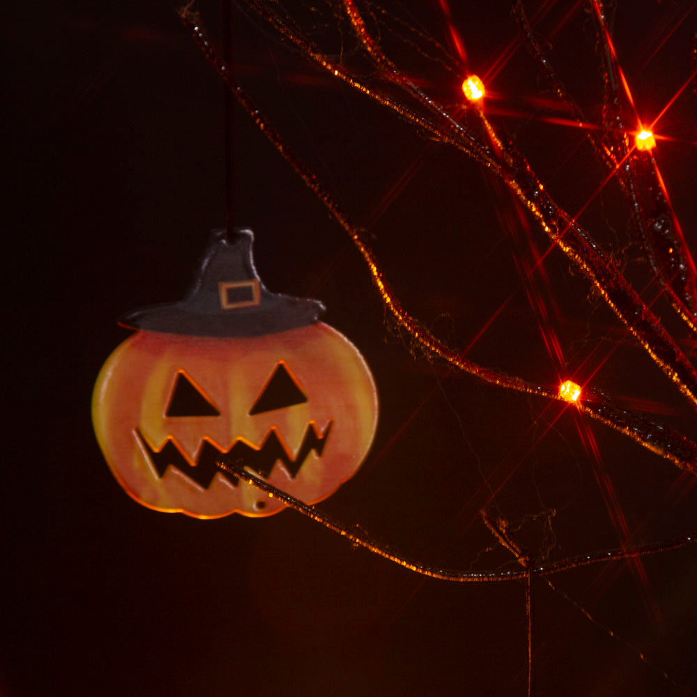 EAMBRITE Halloween Tree, 2FT Black Spooky Tree with 24 LED Orange Lights 8 Pumpkin