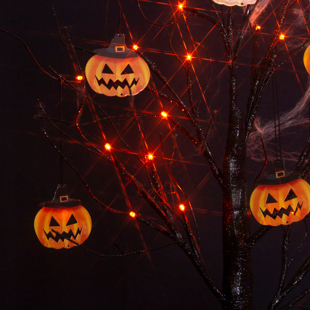 EAMBRITE Halloween Tree, 2FT Black Spooky Tree with 24 LED Orange Lights 8 Pumpkin