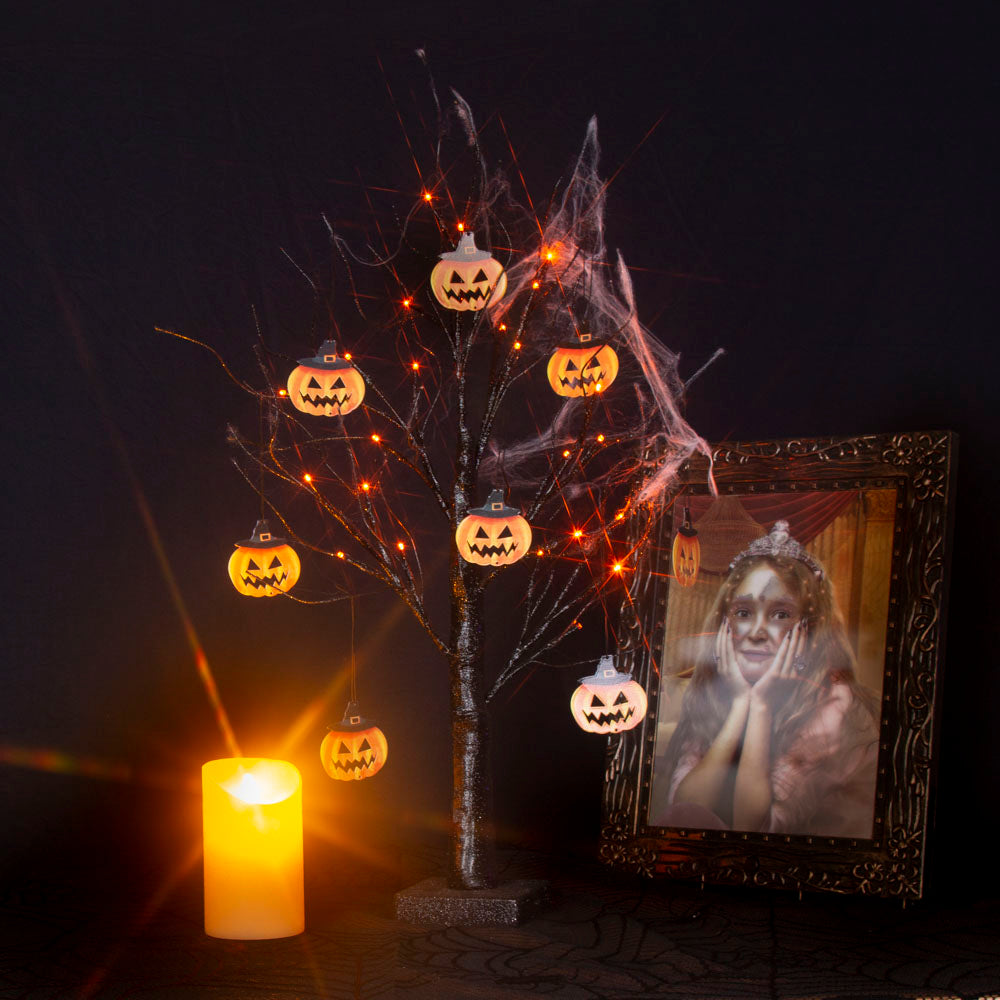EAMBRITE Halloween Tree, 2FT Black Spooky Tree with 24 LED Orange Lights 8 Pumpkin