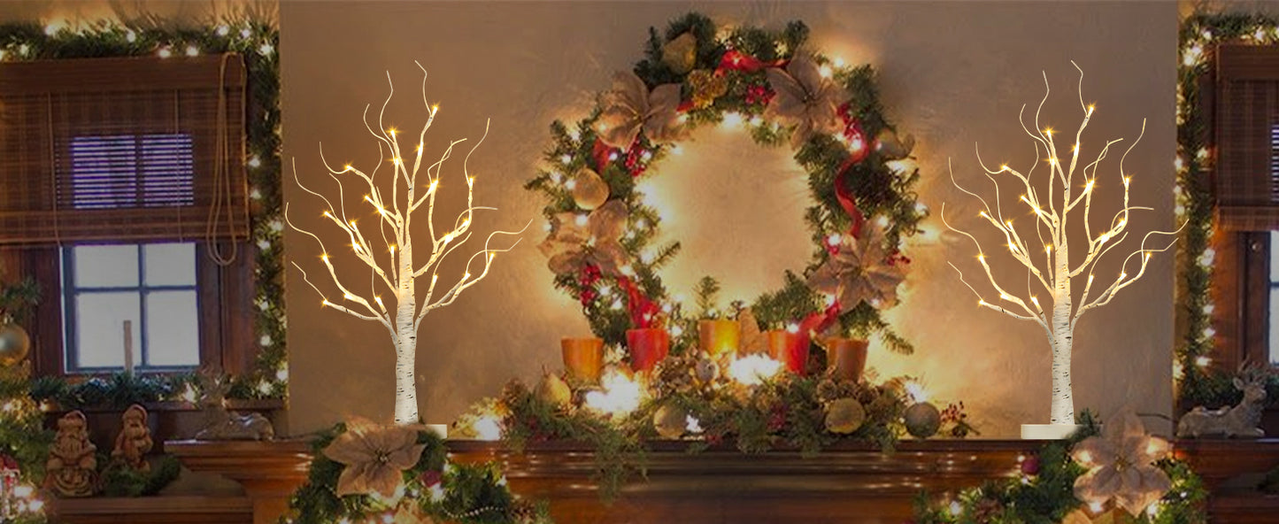 EAMBRITE Birch Tree with LED Lights for Christmas Decorations Indoor Lighted Tabletop Tree