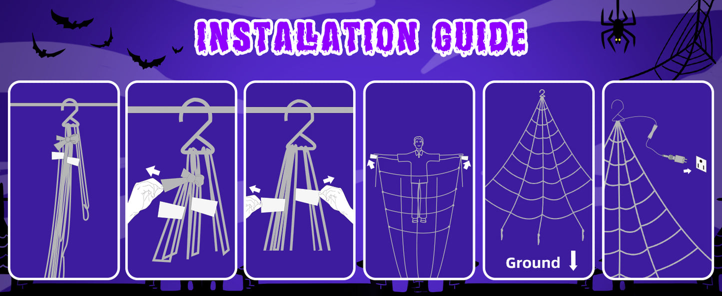 EAMBRITE Halloween Decorations Outdoor Giant Spider Web Lights with 135 LED Purple & Orange Lights