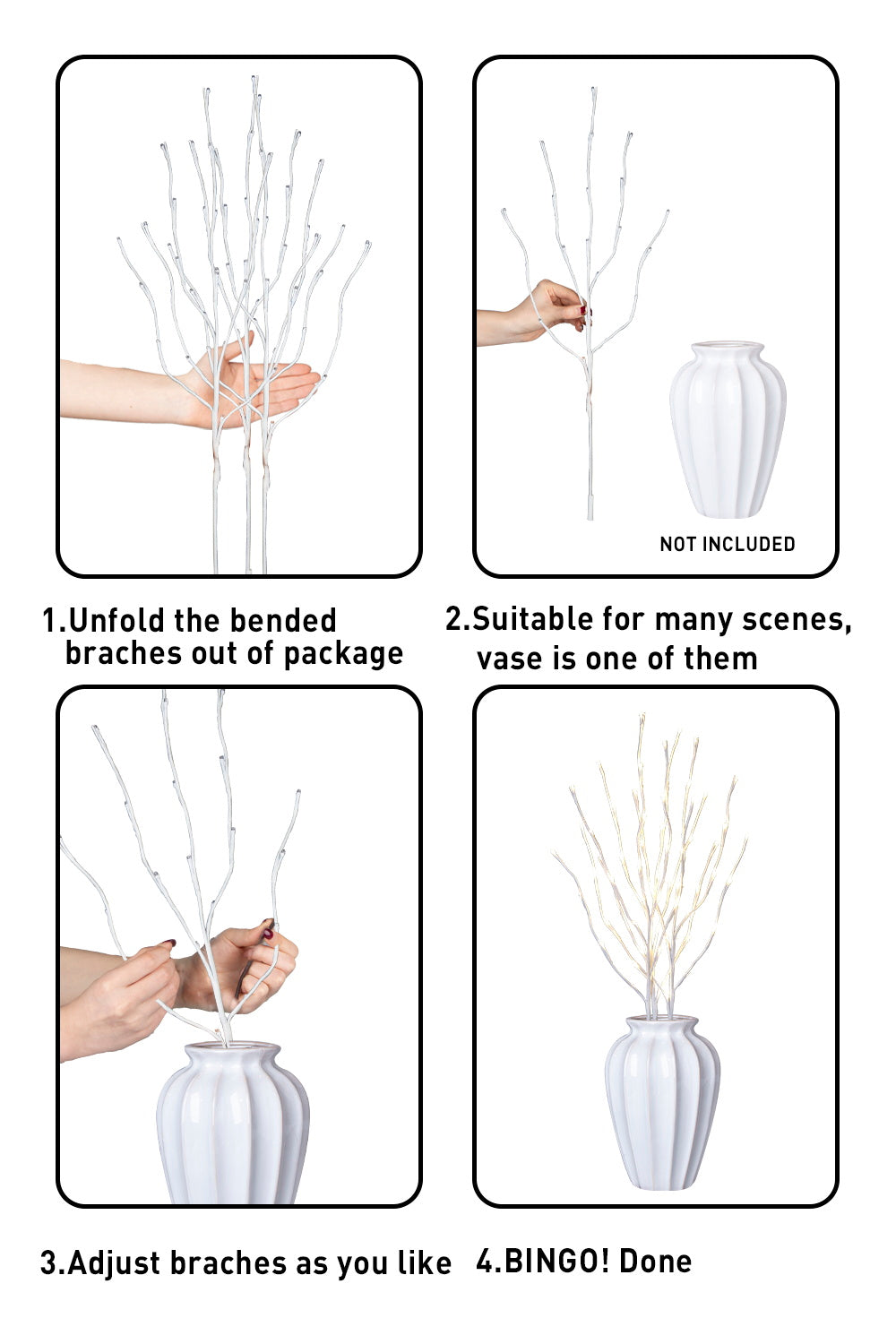 EAMBRITE Lighted White Branches 30IN 60 LED