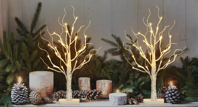 EAMBRITE Birch Tree with LED Lights for Christmas Decorations Indoor Lighted Tabletop Tree