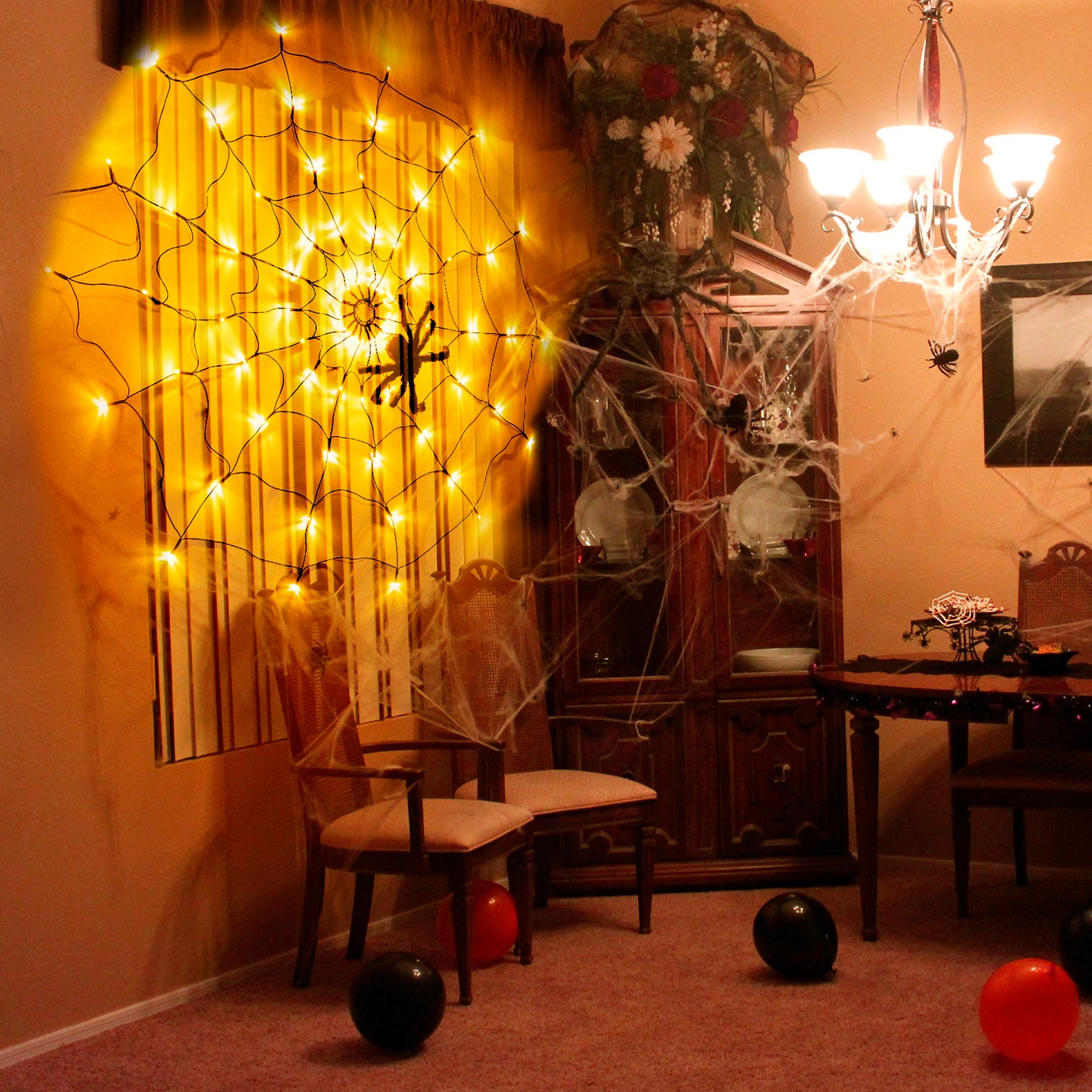 EAMBRITE Halloween Spider Web Lights with 70LED Orange Lights