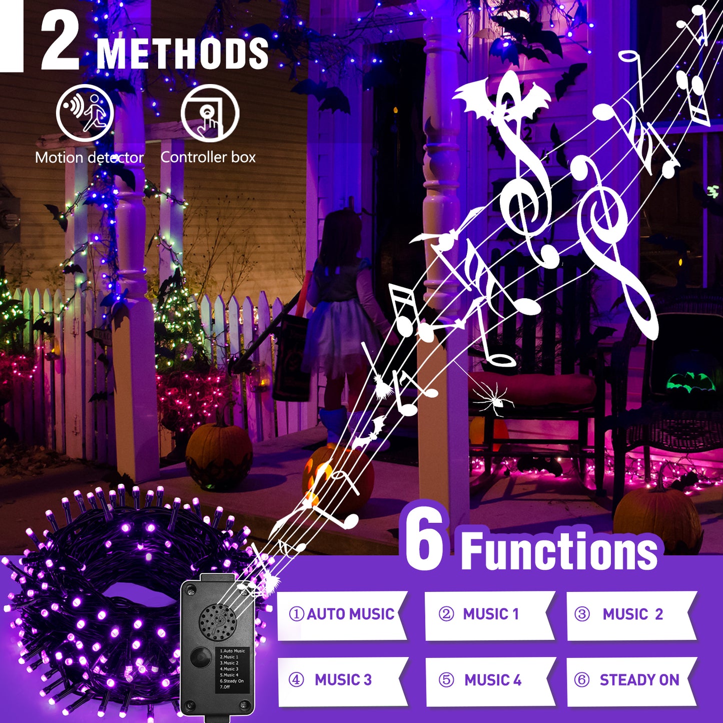 EAMBRITE Halloween Decorations 200 LED Halloween String Lights with Spooky Music
