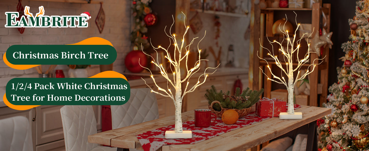 EAMBRITE Birch Tree with LED Lights for Christmas Decorations Indoor Lighted Tabletop Tree