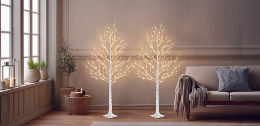 Birch Tree with LED Lights, 2 Pack of 6ft
