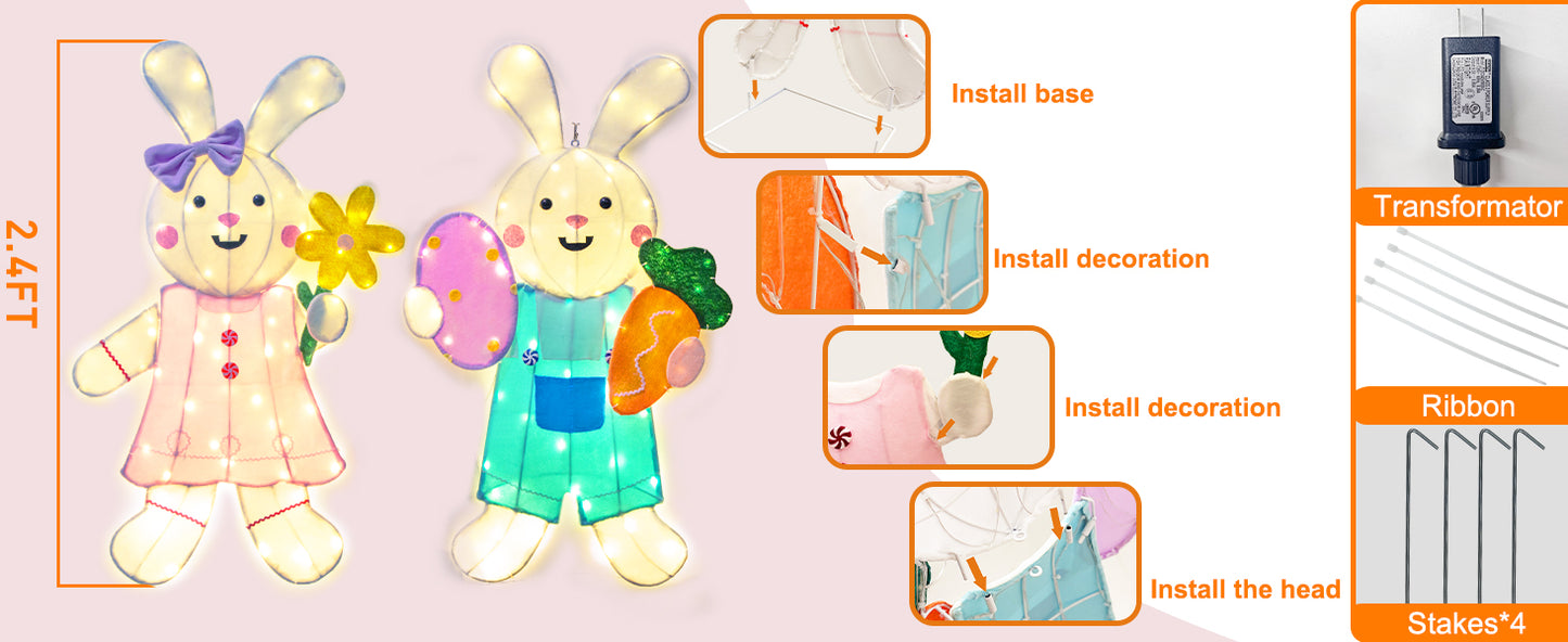EAMBRITE 2 Pack Easter Decorations Outdoor Bunny Decor