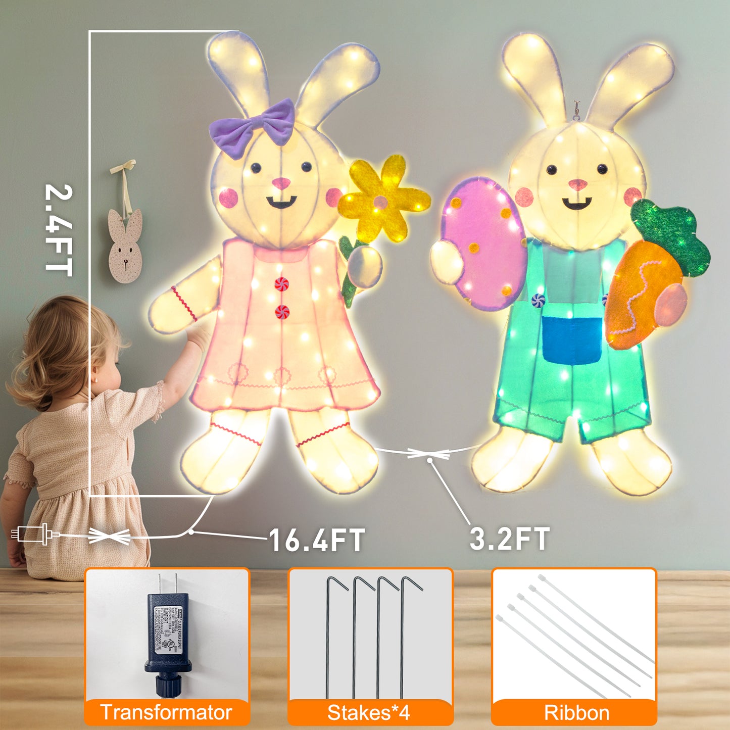 EAMBRITE 2 Pack Easter Decorations Outdoor Bunny Decor